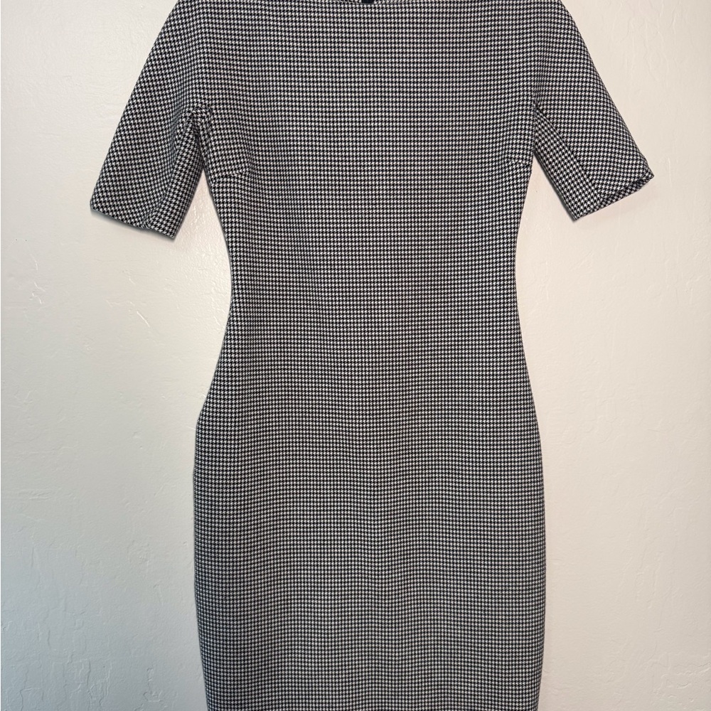 Zara Black and White Houndstooth Midi Dress